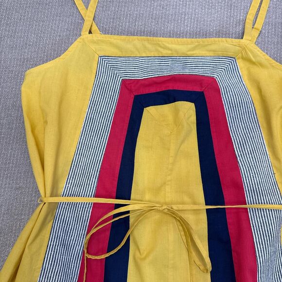 Allihop Striped yellow cotton/linen patchwork boho hippie sundress tie waist Lg - Picture 7 of 8